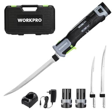WORKPRO 12V Cordless Electric Fillet Knife with 8'' and 10'' Razor-Sharp Blades, Cordless Fillet Knife with Non-slip Grip Handle and Safety Lock, 2 Rechargeable Battery Packs, 1 Quick Battery Charger, and 1 Storage Carry Case for Fishing, Filleting, Outdoors - Image 1