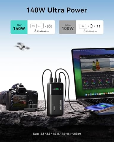 INIU 140W Power Bank, Compact 25000mAh High Capacity Laptop Portable Charger, USB C in&Out Tablet Powerbank, Smart Digital Display Phone Charger for iPhone 17 16, Samsung, iPad, MacBook, Laptop etc. - Image 3