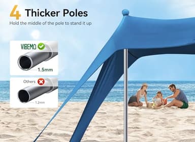 Vibemo Beach Tent, Beach Canopy Sun Shade with UPF50+ UV Protection, 10x10ft, Includes 8 Sandbags, Sand Shovel, Ground Pegs & 4 Stability Poles, Pop Up Sun Shelter for Camping, Picnics, Backyard Fun - Image 2