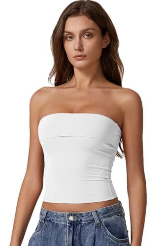 QINSEN Tube Tops for Women Summer Double Lined Going Out Strapless Tank Tops Basic Bandeau Tops White S - Image 3