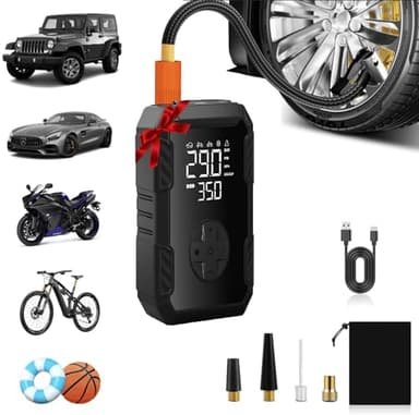 Tire Inflator Portable Air Compressor - Air Pump for Car Tires Cordless Rechargeable, 150PSI Electric Bike Tire Pump with Pressure Gauge for Bicycle Motorcycle Ball, Gifts for Car Owner, Auto Shutoff - Image 1