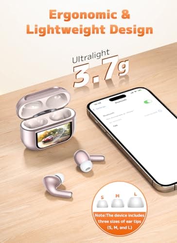Szwdo Wireless Earbuds, Bluetooth 5.4 Ear Buds with Multifunctional Touch Screen, ANC/ENC Noise Cancelling Headphones with 48H Playtime, Bass Stereo Sound, for Laptop, Android/iOS, Pad, Rose Gold - Image 7