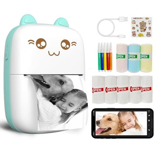 Mini Printer Portable, Inkless Sticker printer with 8 Rolls Paper, Bluetooth Wireless mini thermal printer Compatible with iOS + Android for Journal, Memo, Photo, Print Pod Gifts for Girls Kids - Image 1