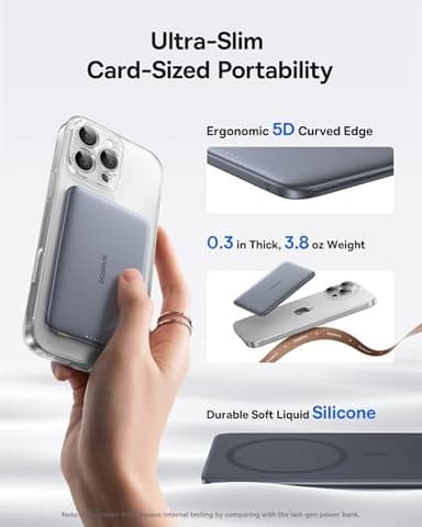 Baseus Picogo Power Bank, 0.3" Ultra Slim 5000mAh MagSafe Portable Charger, Card-Size Magnetic Battery Pack with USB-C Braided Cable, Alloy Wireless Charger for iPhone 17 Pro Max/17 Air/16/15/14/13/12 - Image 2