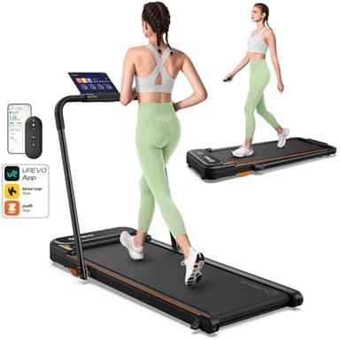 UREVO Smart 2-in-1 Folding Treadmill, Compact Walking Pad with Safety Handle, Plug and Play, Dual LED Display, Workout APP, Walking or Running for Home Office, Remote Included - Image 1