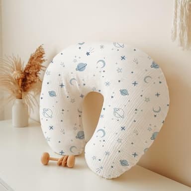 Konssy 2-Pack Muslin Nursing Pillow Covers, Soft & Adorable Nursing Covers for Breastfeeding Pillows, Slipcovers for Newborn Boys & Girls(Blue, Star) - Image 5