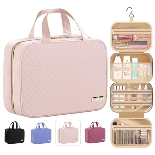 HOTOR Travel Toiletry Bag w/Hanging Hook - Spacious Toiletry Bag Essentials for Women & Men, Makeup Bag/Big Comparment, Waterproof for Travel Accessories, Medium, Pink - Image 1
