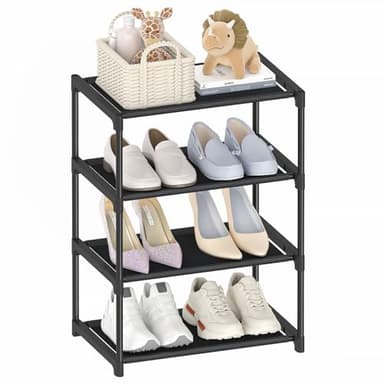Autonomier 4 Tier Small Shoe Rack, Narrow Stackable Kids Toddler Adult Shoe Storage Organizer Shelf for Closet Floor Entryway Bedroom, Space Saver Shoe Rack Organization Shelves - Image 1