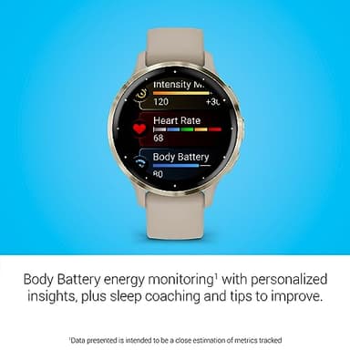 Garmin Venu 3S Soft Gold Stainless Steel Bezel 1.2-Inch AMOLED Touchscreen Display Smart Watch with 41mm French Gray Case and Silicone Band - Image 4
