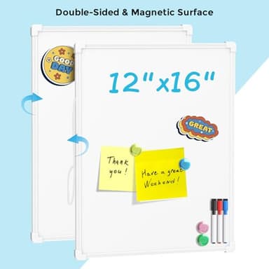 MaxGear Double-Sided Dry Erase Board for Wall, 16"x12" Hanging Whiteboard, Small Dry Erase White Board with 3 Markers&4 Magnets, Portable Whiteboard for Students - Planning, Drawing, Memo, to Do List - Image 3