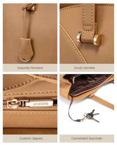 LOVEVOOK Work Laptop Tote Bag for Women, Leather Laptop Bag Teacher Tote Bag, Professional Computer Bag Large Purses Handbag, Beige, Fits 15.6 Inch Laptop - Image 5