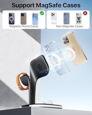 EXW Wireless Charging Station for Magsafe Charger,Charging Station for Multiple Devices,Wireless Charger for iPhone 17 Air 16 15 14 13 12 Series,Apple Watch Series 1-10,AirPods with LED and Adapter - Image 7