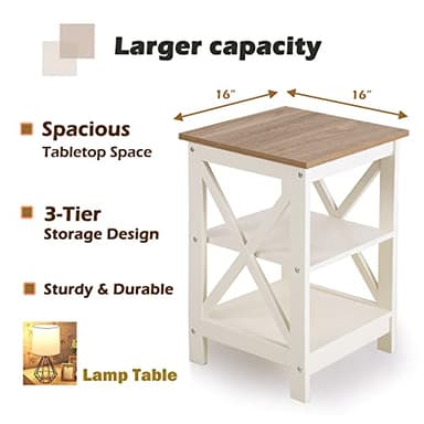 PHI VILLA End Table Living Room Set of 2, Farmhouse Bed Side Table Nightstands for Bedroom, Ivory White Small Side Table - Image 3