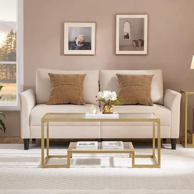 Yaheetech Gold Coffee Table, 42" Rectangular Glass Coffee Table for Living Room, 2-Tier Center Tea Tables with Metal Frame for Small Space, Apartment, Office - Image 4