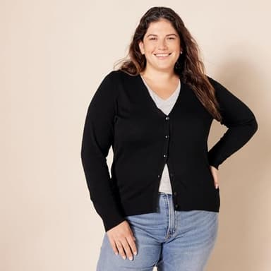 Amazon Essentials Women's Lightweight V-Neck Cardigan Sweater (Available in Plus Size), Black, Large - Image 6