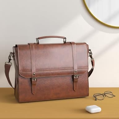 IGOLUMON Messenger Bag for Men 15.6 inch Vintage Leather Waterproof Laptop Briefcase Large Computer Laptop Bag Leather Satchel Bag Retro Shoulder Bag for Office Business Travel College, Brown - Image 7