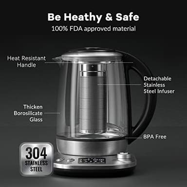 Mecity Electric Tea Kettle with Removable Infuser, 9 Preset Brewing Programs, Temperature Control, 2 Hours Keep Warm, Borosilicate Glass, 1.7 Liter, 1200W - Image 7