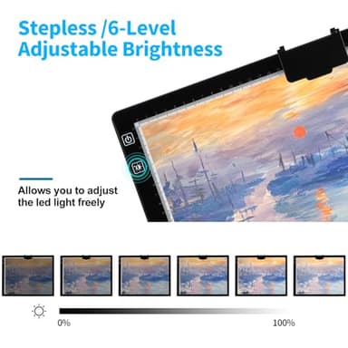 KOBAIBAN Wireless A3 LED Light Pad with Foldable Stand, Top Clip, 3 Colors/Stepless/ 6-Level Dimmable Brightness Rechargeable tracing Light Box/Board for Cricut Vinyl, Weeding Tool, Diamond Painting - Image 5