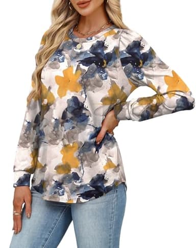 Alaroo Plus Size Tops For Women Long Sleeve Shirts Fall Fashion Crewneck Basic Sweatshirts Boho Clothes 2025 Print 2 2Xl - Image 4
