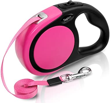 Taglory Retractable Dog Leash, 16ft No Tangle Leash Retractable for Small Medium Dogs Up to 44 lbs, One-Handed Brake, Pause, Lock, Pink - Image 1