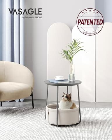 VASAGLE Small Round Side End Table, Modern Nightstand with Fabric Basket, Cement Gray and Cream White ULET223G49 - Image 3
