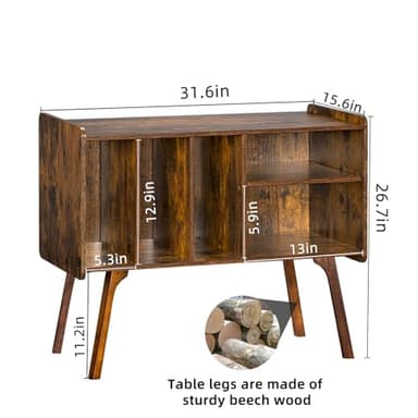 Lerliuo Record Player Stand with 4 Cabinet Holds Up to 220 Albums, Large Turntable Stand with Beech Wood Legs, Mid-Century Record Player Table,Brown Vinyl Holder Storage Shelf for Bedroom Living Room - Image 3