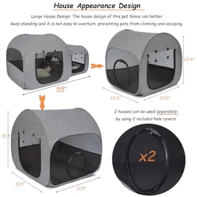 LUCKITTY Portable Cat Playpen, Delivery Room, Enclosure, Postoperative Recovery, House Design for Better Standing, Foldable Pet Tent for Indoor and Outdoor Use, Cat Houses & Condos Dark Gray - Image 8