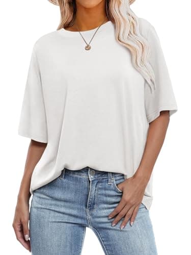 ANRABESS Womens Oversized T Shirts Short Sleeve Crewneck Tops Casual Loose Basic Tee Shirts 2025 Summer Outfits Trendy Clothes White Medium - Image 1