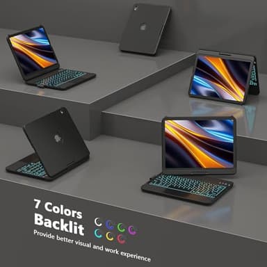 for iPad A16 11th Generation/10th Generation Case with Keyboard,Touch Keyboard for iPad 11" /10th Gen 10.9 inch 2022-10 Color Backlight, 360° Rotatable Protective Cover (Black) - Image 6