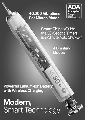 Aquasonic Vibe Series Ultra-Whitening Toothbrush – ADA Accepted Electric Toothbrush - 8 Brush Heads & Travel Case – 40,000 VPM Motor & Wireless Charging - 4 Modes w Smart Timer – Optic White - Image 2