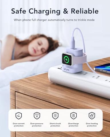 VRURC Charger for Apple Watch, USB C Wall Charging Block for iPhone, 20W Fast Charging,Foldable Plug Travel Essential Charger for iWatch Ultra/SE/10/9/8/7/6/5/4/3/,iPhone 16 15 14 13,Android-Purple - Image 6