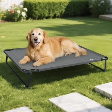 ABCPET Elevated Dog Bed, Outdoor Dog Bed Large Raised Cooling Pet Beds Cots Waterproof Stable and Easy Assembly, Teslin Fabric with 1.2mm Thick Iron Frame, Breathable, Ultra-Sturdy，Grey, 42”*28“*8” - Image 1