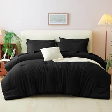 CozyLux Queen Comforter Set Black, 7 Pieces Bed in a Bag Soft Bedding Comforter Set with Sheets, All Season Boho 7PC Bed Sets with Comforter, Fitted Sheets, Flat Sheets, Pillow Shams and Pillowcases - Image 7