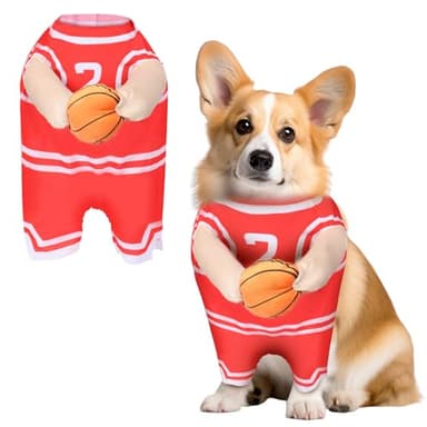 Creative.C Dog Basketball Player Costume with Ball, Red, Large - Image 7