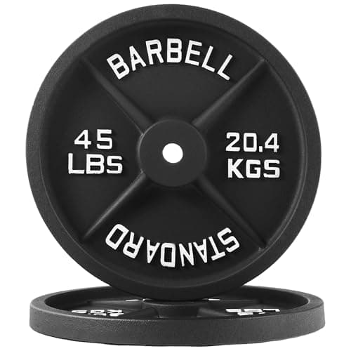 Fitvids Cast Iron 1-Inch Standard Weight Plate for Strength Training & Weightlifting, Multiple Weights Available, 45LB (Pair) - Image 1