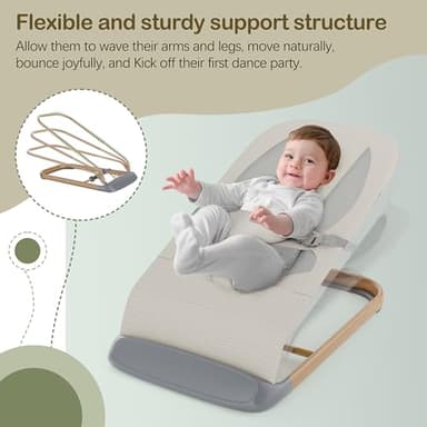 AMKE CooCon Baby Bouncer,Ergonomic Bouncer Seat for Babies with 3 Recline Positions,Portable Newborn Bouncer Seat, Mesh Design Bouncers for Infants,Beige - Image 8
