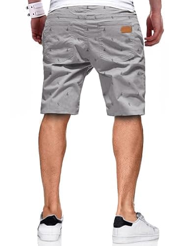 JMIERR Mens Casual Shorts - Fashion Cotton Drawstring Summer Beach Stretch Waist Twill Chino Golf Cruise Shorts with Pockets for Men 8 Inch Inseam, US 36(L), Coconut Tree Printed Grey - Image 2
