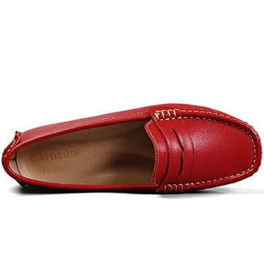 Artisure Women's Classic Handsewn Red Genuine Leather Penny Loafers Driving Moccasins Casual Boat Shoes Slip On Fashion Office Comfort Flats 8 M US SKS-1221HON080-1 - Image 9