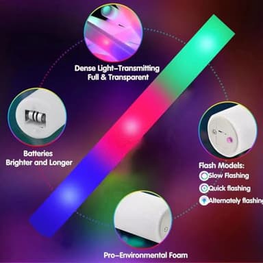 SHQDD 240 Pack LED Foam Sticks, Glow Stick Bulk Party Pack with 3 Modes Colorful Flashing, Glow in the Dark Party Supplies for Wedding, Raves, Concert, Camping - Image 5