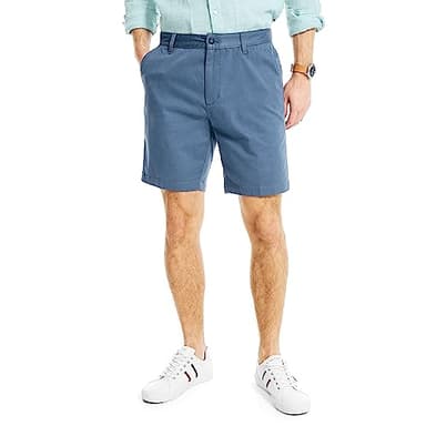 Nautica Men's Classic Fit Flat Front Stretch Solid Chino 8.5" Deck Shorts, Blue Indigo, 44W - Image 1