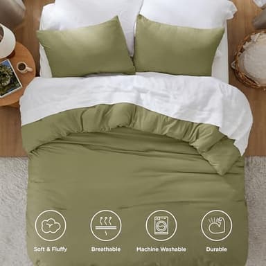 Bedsure Queen Size Comforter Set, Olive Green Soft Prewashed Bedding for All Seasons, 3 Pieces GentleSoft™ Warm Down Alternative Bed Set, 1 Lightweight Comforter (90"x90") and 2 Pillowcases (20"x26") - Image 4