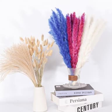 Colorful Pampas Grass Decor – White, Blue, and Purple Dried Arrangements for Weddings, Baby Showers, and Home Decor. 17” Centerpiece (No Vase). - Image 7