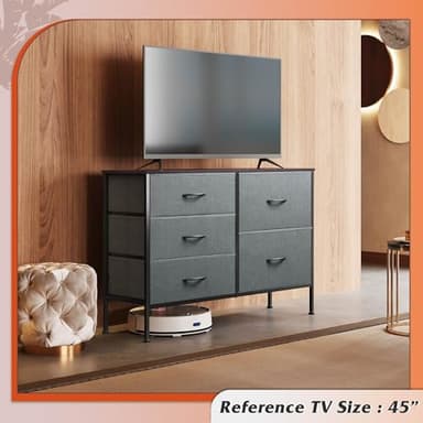 WLIVE Dresser for Bedroom with 5 Drawers, Wide Bedroom Dresser with Drawer Organizers, Chest of Drawers, Fabric Dresser for Living Room, Closet, Hallway, Dark Grey - Image 6