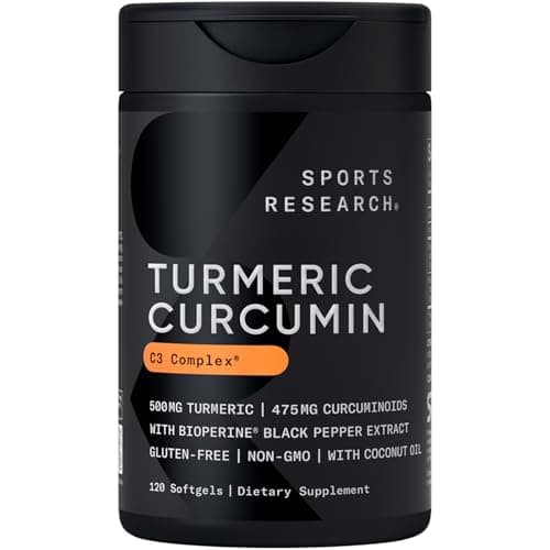 Sports Research Turmeric Curcumin C3 Complex - Softgels with Bioperine Black Pepper Extract & Organic Coconut Oil, Standardized 95% Curcuminoids - Non-GMO Verified & Gluten Free - 500mg, 120 Count - Image 1
