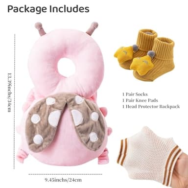 FIXAPIWK Baby Head Protection Backpack for Crawling and Walking Adjustable with Baby Knee Pads (Pink Ladybugs) - Image 7