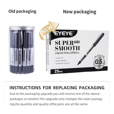 EYEYE 0.5mm Black Rollerball Pens 25 Pack, Extra Fine Point Roller Ball Pen Quick Dry, Liquid Ink Pens Fine Point Smooth Writing Pen for Journaling, Note Taking, Office, School Supplies - Image 7