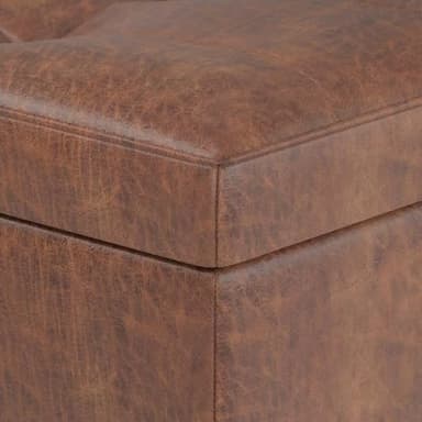 SIMPLIHOME Shay 48 inch Wide Mid Century Modern Rectangular Storage Ottoman in Distressed Saddle Brown Vegan Faux Leather, Assembled, For the Living Room, Entryway and Family Room - Image 9