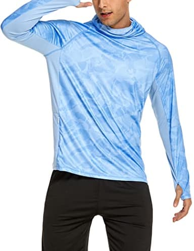 COOrun Men's Hooded Fishing Shirts UPF 50+ Long Sleeve Hoodie with Mask Lightweight Rash Guard for Men Camo SPF UV Sun Shirt - Image 7