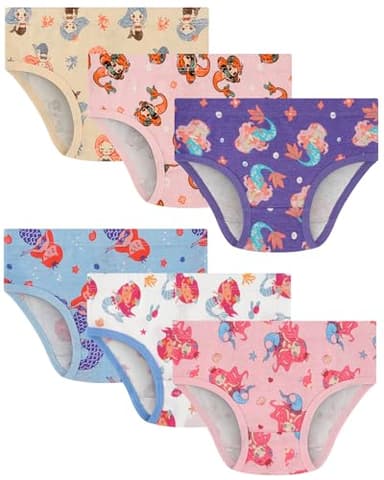 JAHSIYI Girls Underwear Size 6 100% Cotton Toddler Panties 6T Stretch Briefs Kids Clothes Underpants 6 Pack Mermaid Undies Small 6X 5-6 Years Old - Image 1