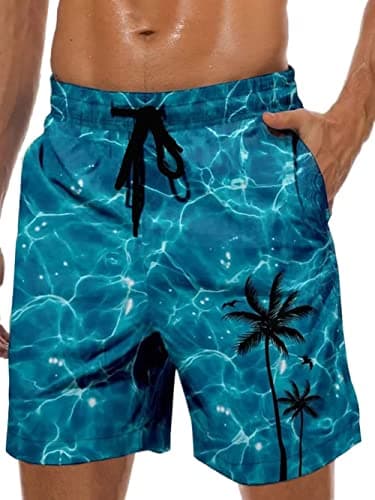 Lzzidou Men's Swim Trunks Quick Dry Hawaiian Board Shorts Lined Beach Shorts with Pockets - Image 1